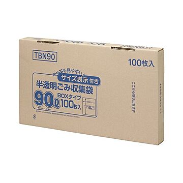 (まとめ) ジャパックス 容量表示入りポリ袋 乳白半透明 90L BOXタイプ TBN90 1箱(100枚)  【×5セット】