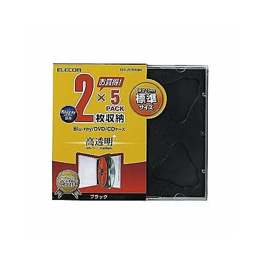 (まとめ)エレコム Blu-ray/DVD/CDケース(標準/PS/2枚収納) CCD-JSCNW5BK×10セット