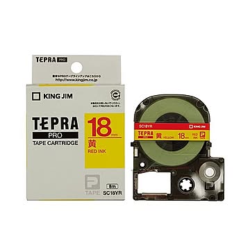 (まとめ) キングジム テプラ PRO テープカートリッジ パステル 18mm 黄／赤文字 SC18YR 1個 【×10セット】