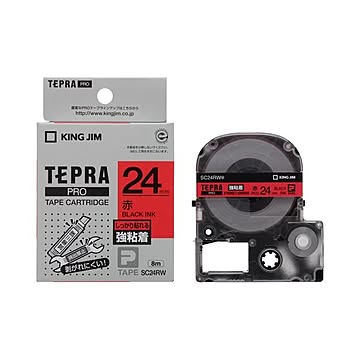 (まとめ) キングジム テプラ PRO テープカートリッジ 強粘着 24mm 赤／黒文字 SC24RW 1個 【×10セット】