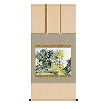 掛け軸 山雨一過 川合玉堂 54.5x115cm 三幸