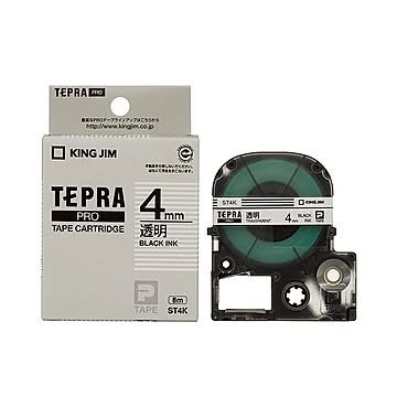 （まとめ） キングジム テプラ PRO テープカートリッジ 4mm 透明／黒文字 ST4K 1個 【×5セット】