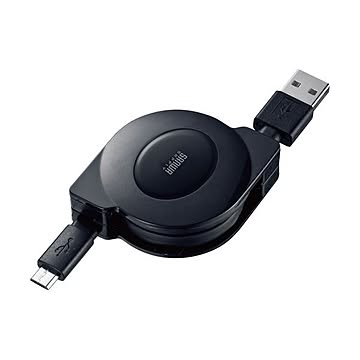 (まとめ) サンワサプライ 2A対応巻取りマイクロUSBケーブル ブラック KU-M102AMCB 1個 【×10セット】