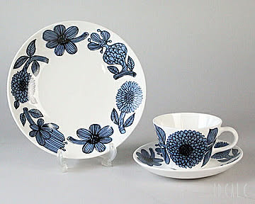 【復刻版】 グスタフスベリ ブルーアスター 495-06 コーヒーカップ＆ソーサー + 495-03 プレート 18cm GUSTAVSBERG Blue Aster