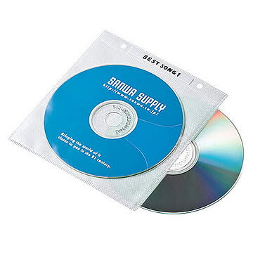サンワサプライ　DVD・CD不織布ケース(リング穴付・ホワイト)　FCD-FR100WN 管理No. 4969887349304