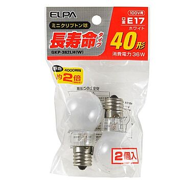 （まとめ） ELPA 長寿命ミニクリプトン球 電球 40W形 E17 ホワイト 2個入 GKP-362LH（W） 【×20セット】