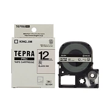 （まとめ） キングジム テプラ PRO テープカートリッジ パステル 12mm 灰色／黒文字 SC12H 1個 【×5セット】