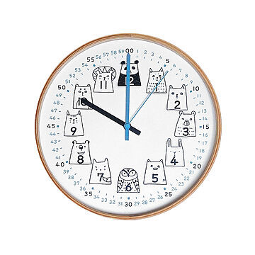 時計 掛け時計 知育時計 北欧 国産 日本製 かわいい 動物 アニマル Puddings clock プディングスクロック 動物 イラスト 木製 おしゃれ 子供 子供部屋 ナチュラル 猫 犬 時計 読