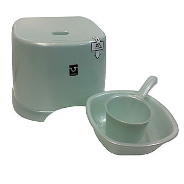 シンカテック 風呂椅子 湯桶 手桶 S シルバーブルー 計3点セット