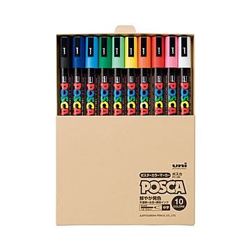 (まとめ) 三菱鉛筆 水性マーカー ポスカ 中字丸芯 簡易紙箱入 10色（各色1本） PC5MT10C 1パック 【×10セット】