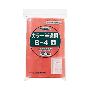 (まとめ) セイニチ チャック付袋 ユニパックカラー 半透明 ヨコ60×タテ85×厚み0.04mm 赤 B-4アカ 1パック(300枚) ×5セット