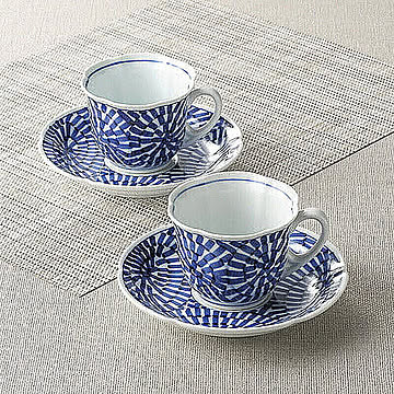 林千作 タコ唐草絵(手描) 珈琲碗皿2客揃 管理No. 4948545272437