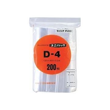 （まとめ） セイニチ ユニパック チャック付ポリエチレン ヨコ85×タテ120×厚み0.04mm D-4 1パック（200枚） 【×10セット】