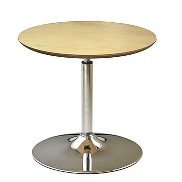 日本製 木製丸テーブル コーンリフト 幅60cm ナチュラル×クロームメッキ 耐荷重30kg