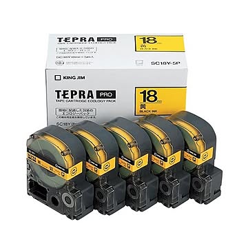 (まとめ）キングジム テプラ PRO テープカートリッジ パステル 18mm 黄/黒文字 SC18Y-5P 1パック(5個)【×3セット】