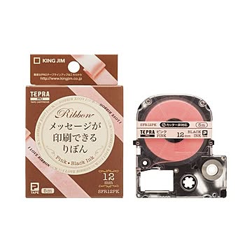 （まとめ） キングジム テプラ PRO テープカートリッジ りぼん 12mm ピンク／黒文字 SFR12PK 1個 【×8セット】