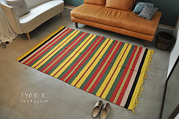 ラグ ネイティブ カラフル ボーダー  約140×200cm 1.5畳用 インド綿100％