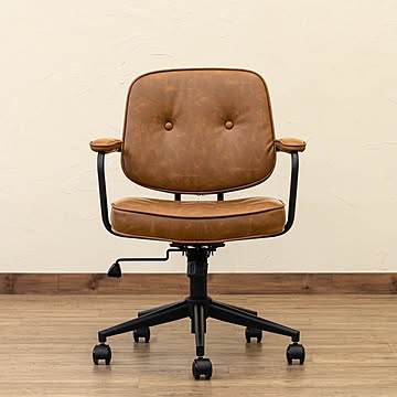 オフィスチェア 肘付キャスター キャメルブラウン 合皮幅610mm 高さ調節 可能 ロッキング機能あり