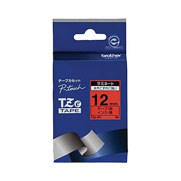 (まとめ) ブラザー BROTHER ピータッチ TZeテープ ラミネートテープ 12mm 赤／黒文字 TZE-431 1個 【×10セット】