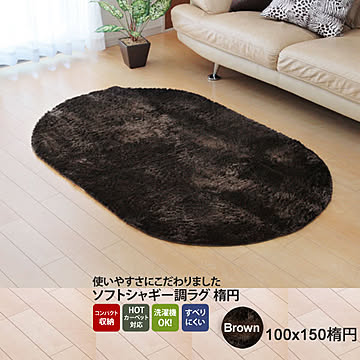 イケヒコ・コーポレーション シャギー調ラグ ラルジュ 100×150楕円 ブラウン 3958759