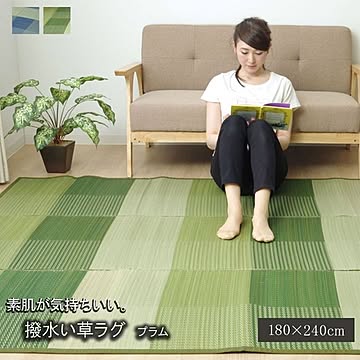 い草ラグ カーペット 約2畳 シンプル 格子柄 『NSプラム（撥水）』 裏：不織布）滑りにくい加工