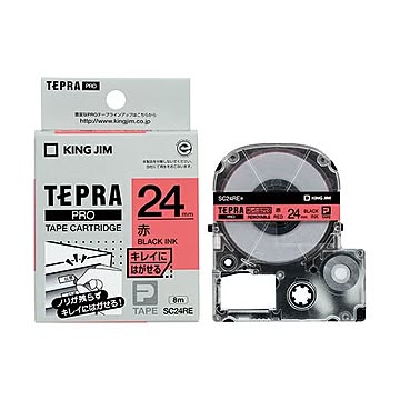 (まとめ) キングジム テプラ PRO テープカートリッジ キレイにはがせるラベル 24mm 赤／黒文字 SC24RE 1個 【×10セット】