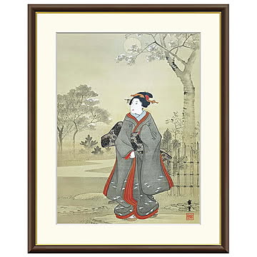 額絵 月夜観桜美人図 歌川広重 52x42cm 三幸