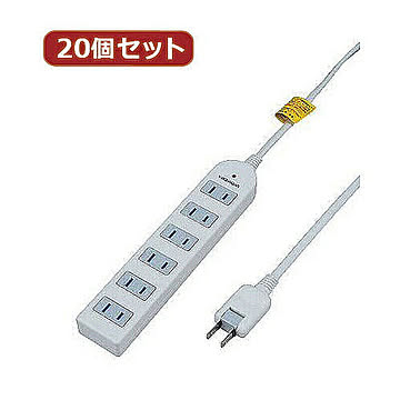 YAZAWA 20個セット 雷ガード付延長コード・タップ6個口 Y02KS602WHX20 管理No. 4560352863433