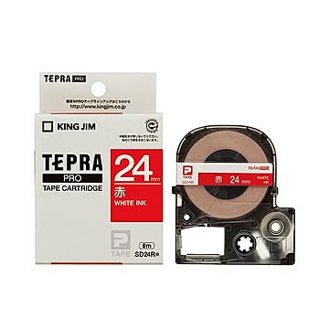 (まとめ) キングジム テプラ PRO テープカートリッジ ビビッド 24mm 赤／白文字 SD24R 1個 【×10セット】