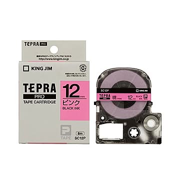 （まとめ） キングジム テプラ PRO テープカートリッジ パステル 12mm ピンク／黒文字 SC12P 1個 【×5セット】