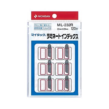 (まとめ) ニチバン マイタック ラミネートインデックス 保護フィルム付 中 23×29mm 赤枠 ML-232R 1パック(120片：12片×10シート)  【×50セット】