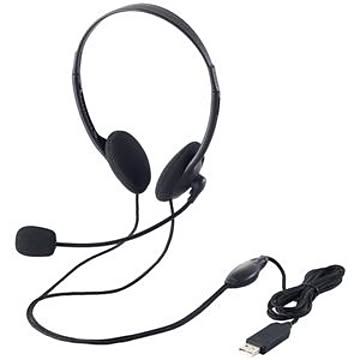 エレコム USBヘッドセットマイクロフォン／両耳オーバーヘッド／1.8m／ブラック HS-HP27UBK