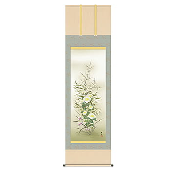 掛け軸 四君子 緒方葉水 54.5x190cm 三幸