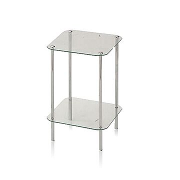 サイドテーブル ミニテーブル 約幅30cm スクエア 正方形 シルバー 強化ガラス スチールパイプ ガラスラック 組立品 リビング