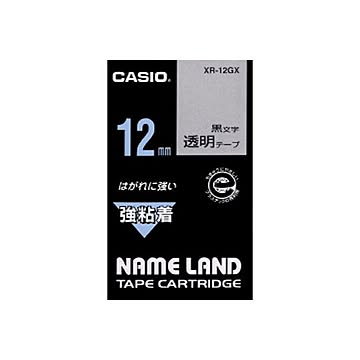 （まとめ） カシオ ネームランド用テープカートリッジ 強粘着テープ 5.5m XR-12GX 透明 黒文字 1巻5.5m入 【×3セット】