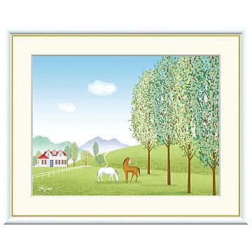 額絵 馬と牧場 喜多一 61x49.5cm 三幸