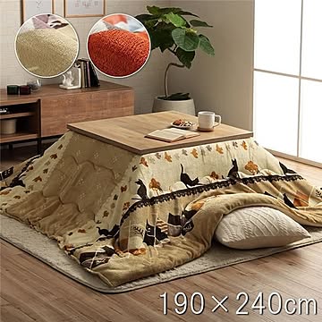 こたつ布団 長方形  ネコ柄 レッド 約190×240cm【代引不可】