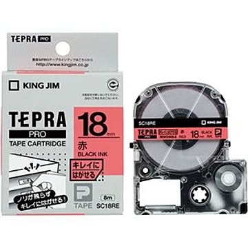 （まとめ） キングジム テプラ PRO テープカートリッジ キレイにはがせるラベル 18mm 赤／黒文字 SC18RE 1個 【×4セット】