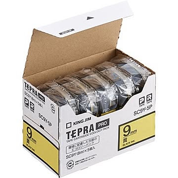 テプラ PROテープカートリッジ カラーラベル「パステル」 9mm 黄（黒文字） 5個入エコパック