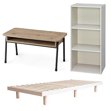 【すぐ使える家具３点セット】天然木すのこベッド＋センターテーブル＋収納ボックス