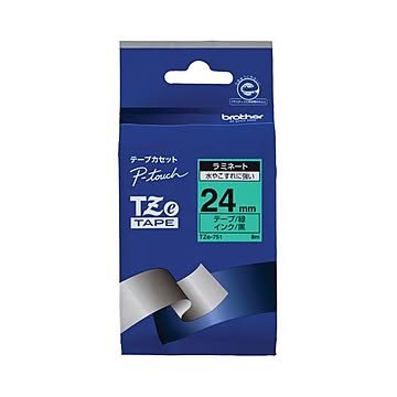 (まとめ) ブラザー BROTHER ピータッチ TZeテープ ラミネートテープ 24mm 緑／黒文字 TZE-751 1個 【×10セット】