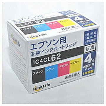 エプソン用 互換インクカートリッジ IC4CL62 4本パック　LN EP62/4P 管理No. 4582458921824