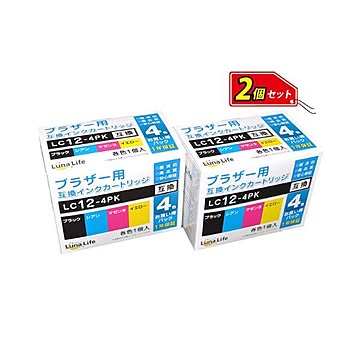 (まとめ)ワールドビジネスサプライ 【Luna Life】 ブラザー用 互換インクカートリッジ LC12-4PK 4本パック×2 お買得セット LN BR12/4P*2PCS【×2セット】