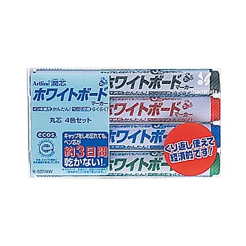 (まとめ) シヤチハタアートライン潤芯ホワイトボードマーカー 細字丸芯 4色（各色1本） 70520 1パック 【×30セット】