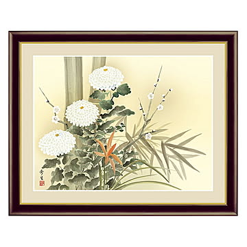 アート 額絵 四君子 北山 歩生 本紙サイズ F4(約31x23cm) 額サイズ 42x34cm 三幸