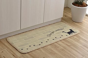 キッチンマット ネコ柄 約50×180cm グレー 滑りにくい 断熱性