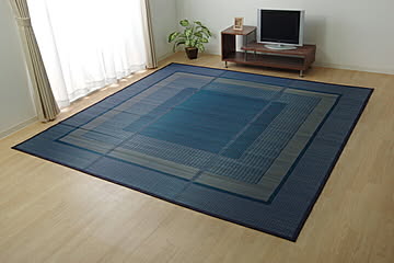 ランクス 江戸間2畳 い草ラグ ネイビー 約174×174cm