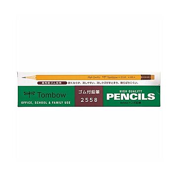 （まとめ） トンボ鉛筆 ゴム付鉛筆 2558 HB 2558-HB 1ダース（12本） 【×5セット】
