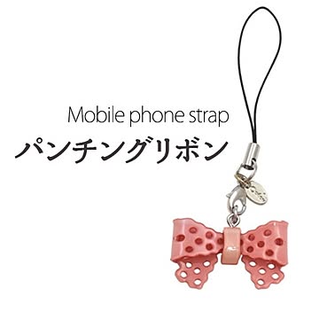 【10個セット】携帯ストラップ パンチングリボン（ピンク）
