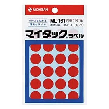 （まとめ） ニチバン マイタック カラーラベル 円型 直径16mm 赤 ML-1611 1パック（360片：24片×15シート） 【×30セット】